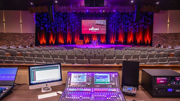 church lighting and visual display with sound booth