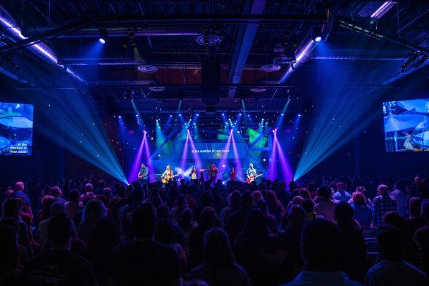 Stage with stage lighting and custom designed sounds system